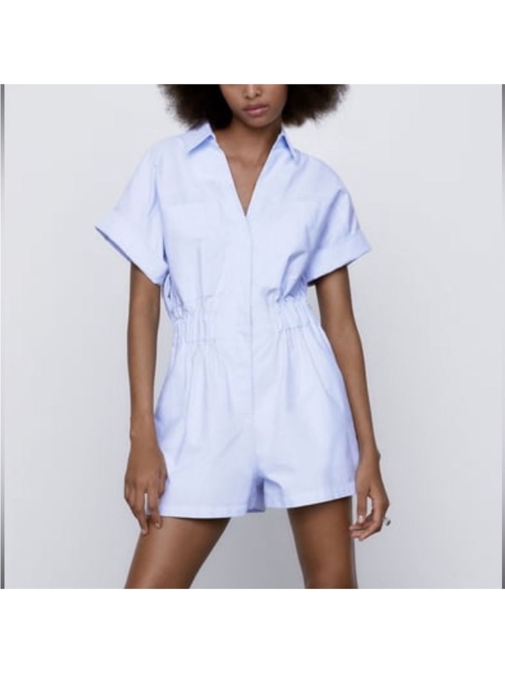Zara Light Blue Short-Sleeve Romper